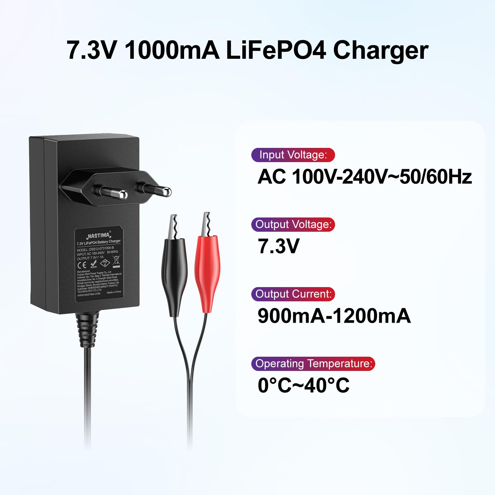NASTIMA Batterie Rechargeable 6V 6Ah LiFePO4 avec Protection BMS et Cycle Profond 2000, avec Chargeur 7,3V 1000mA LiFePO4