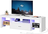 HOOBRO LED TV Stand for 65" TVs with Power Outlets, Glass Shelves & Drawer - Modern White Gaming Media Console WT14UDDS01