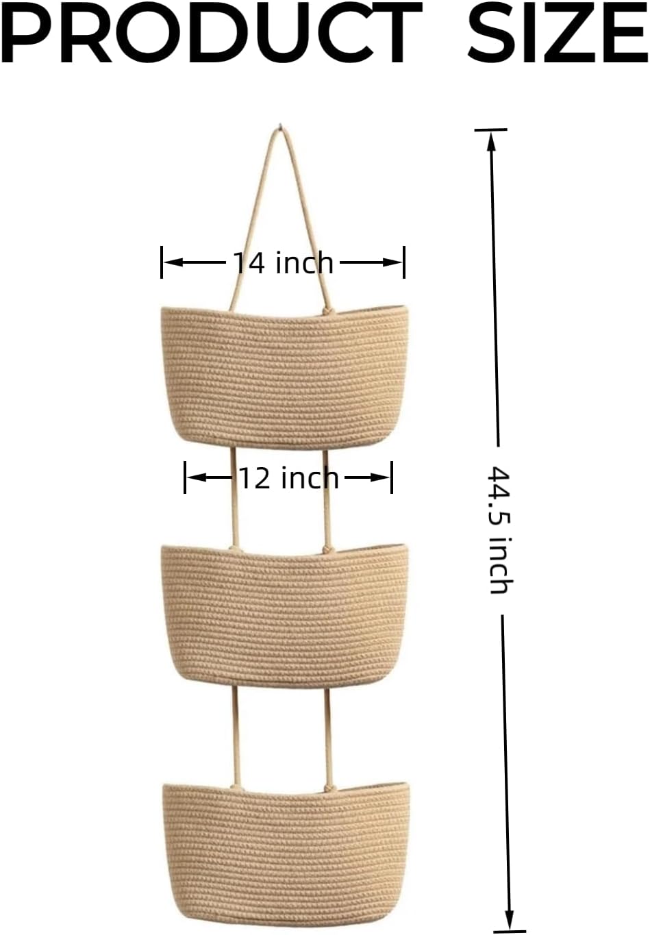 Over the Door Organizer, 3 Tier Hanging Wall Basket Storage for a Stylish and Clutter-free Space, Ideal for Boho Room Decor and Nursery Decor