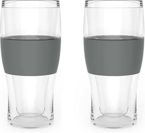 Miniatura 13 de Host Freeze Beer Glasses, Freezable Beer Gifts for Men, Double Wall Insulated Pint Set, Tumbler for Cold Drinks, 16, Set of 2, Gray Gris