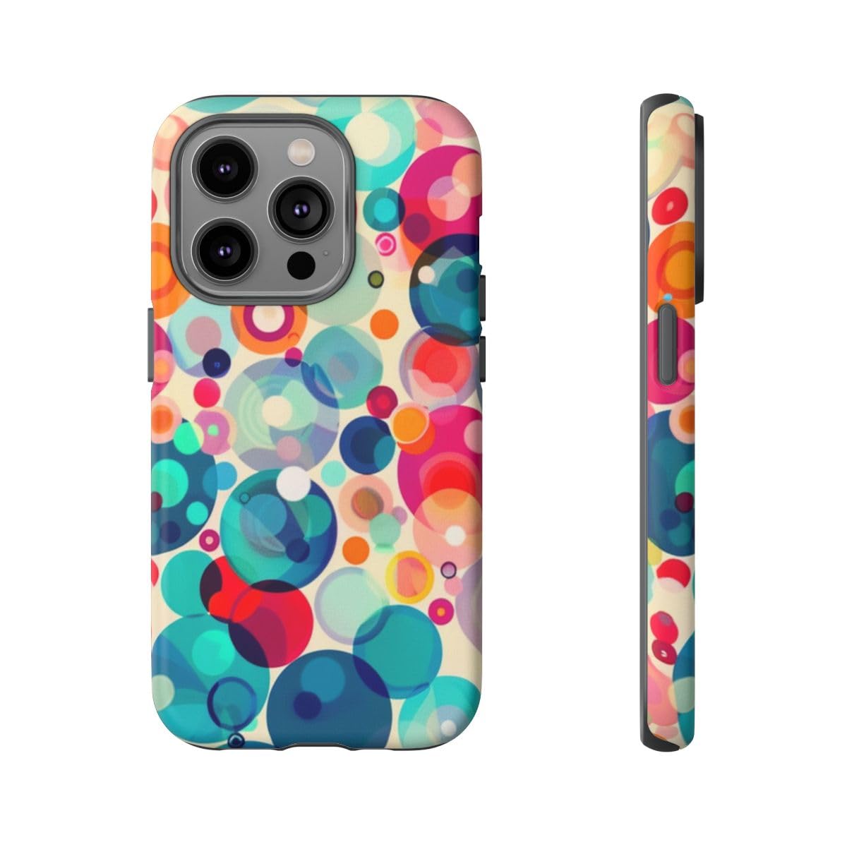 Coque iPhone 14 Pro cercles colorés idéale au bureau et en soirée