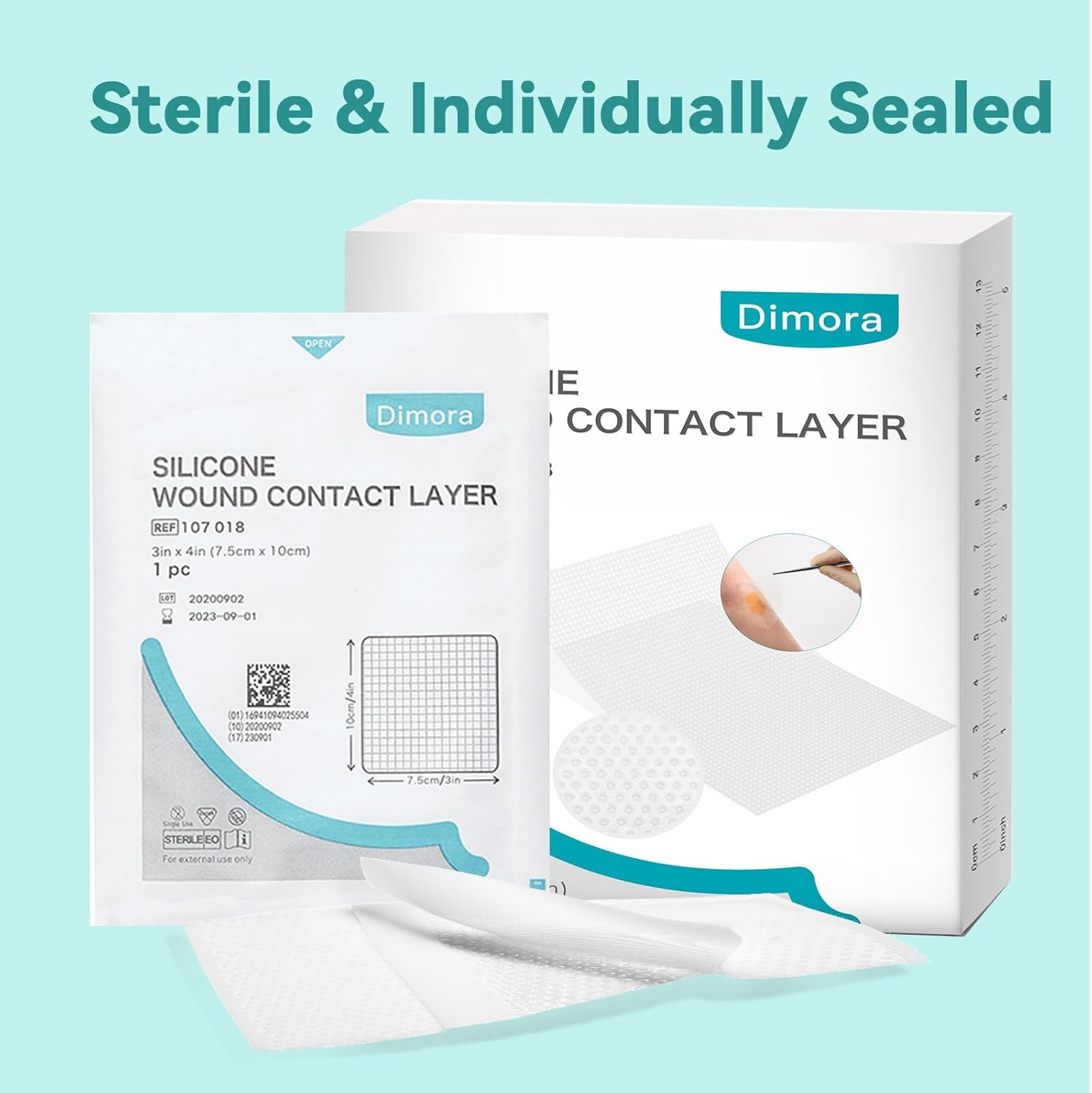 Dimora Silicone Wound Contact Layer, Non-adhering Dressing, Transparent Wound Dressing Pads, 3in x 4in (7.5cm x 10cm), 10 pcs - Image 4