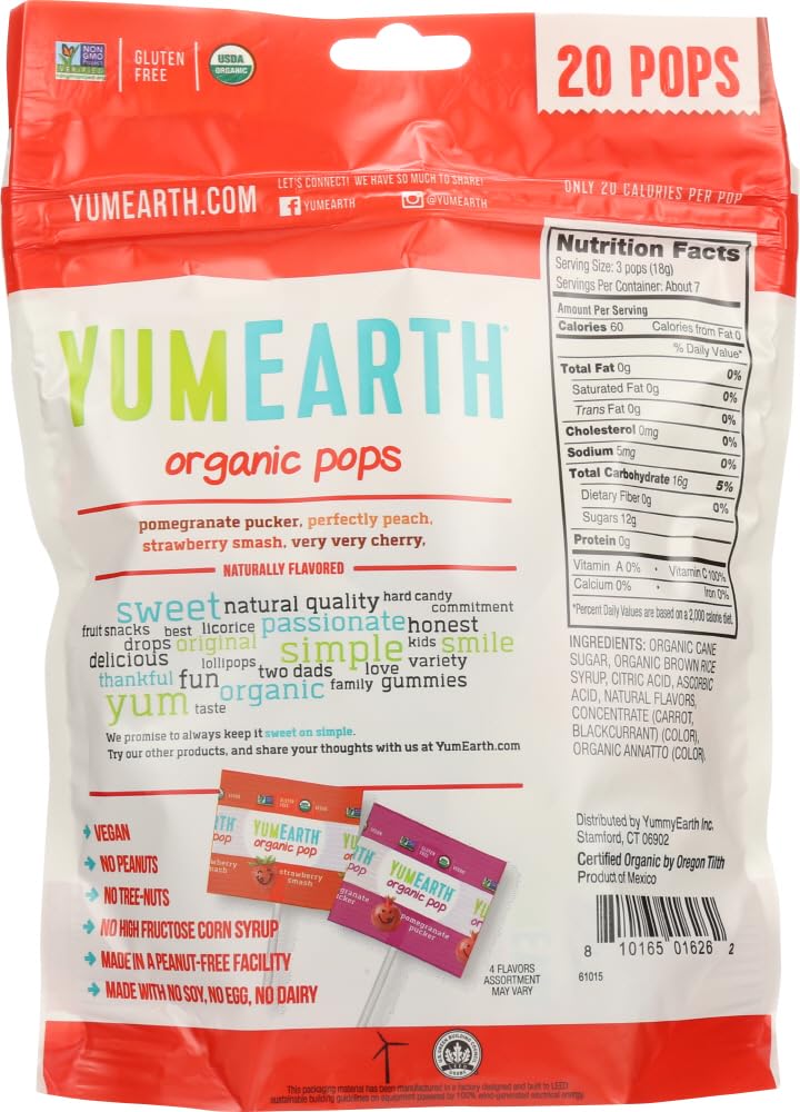 Amazon.com : YumEarth, Organic Pops, 20+ Pops, 4.2 oz (119 g
