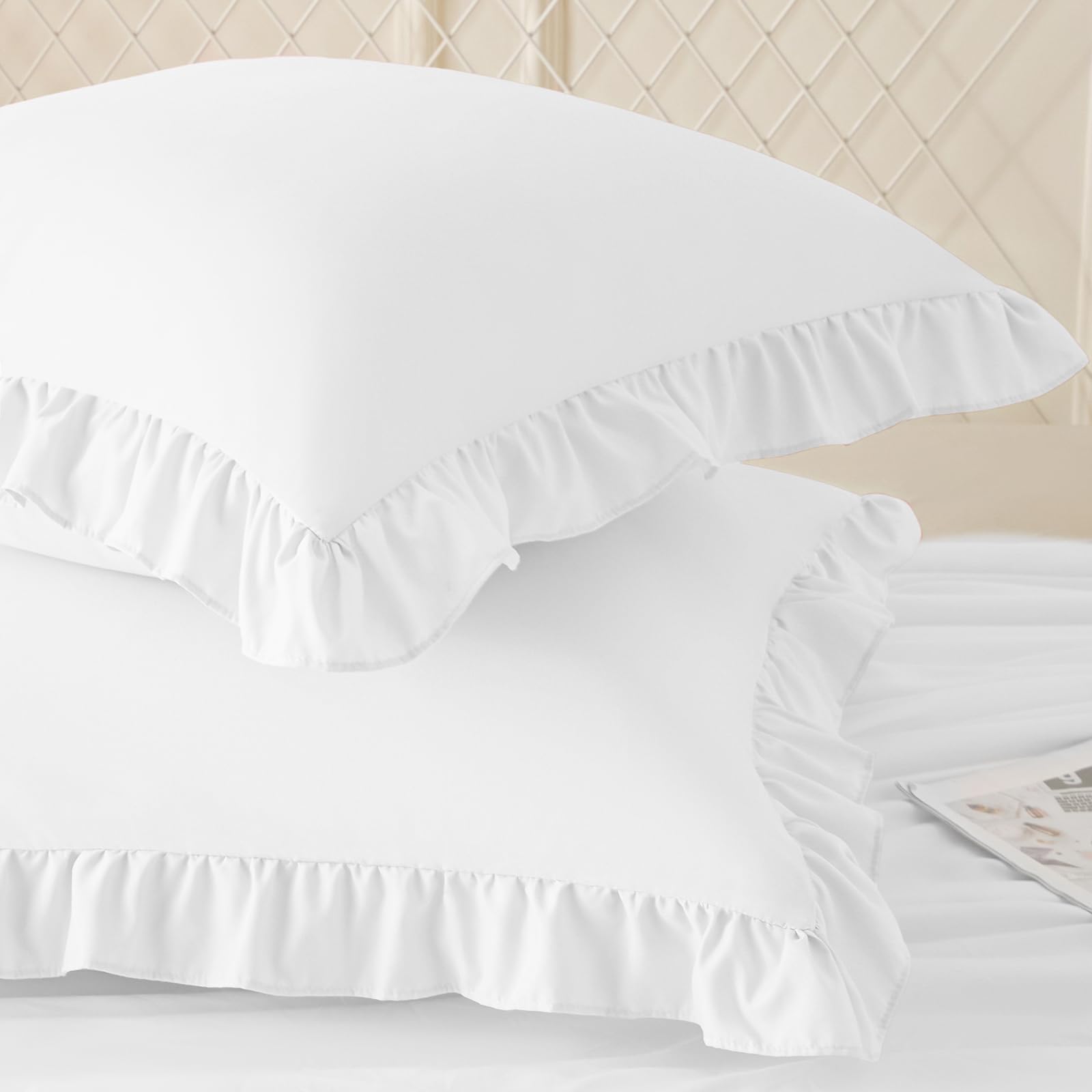 KKJIAF Rüschen-Kissenbezüge 66x66 Cm – 2er-Set Schwarz, Mikrofaser, Hotelverschluss