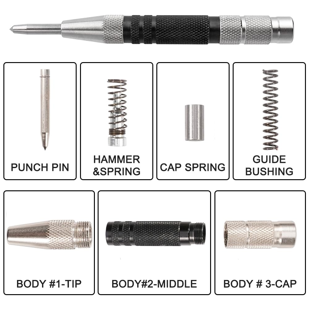 Gasea 155mm Automatic Center Punch, Heavy Duty Spring Loaded Hole Punch Tool with Adjustable Tension - Image 2