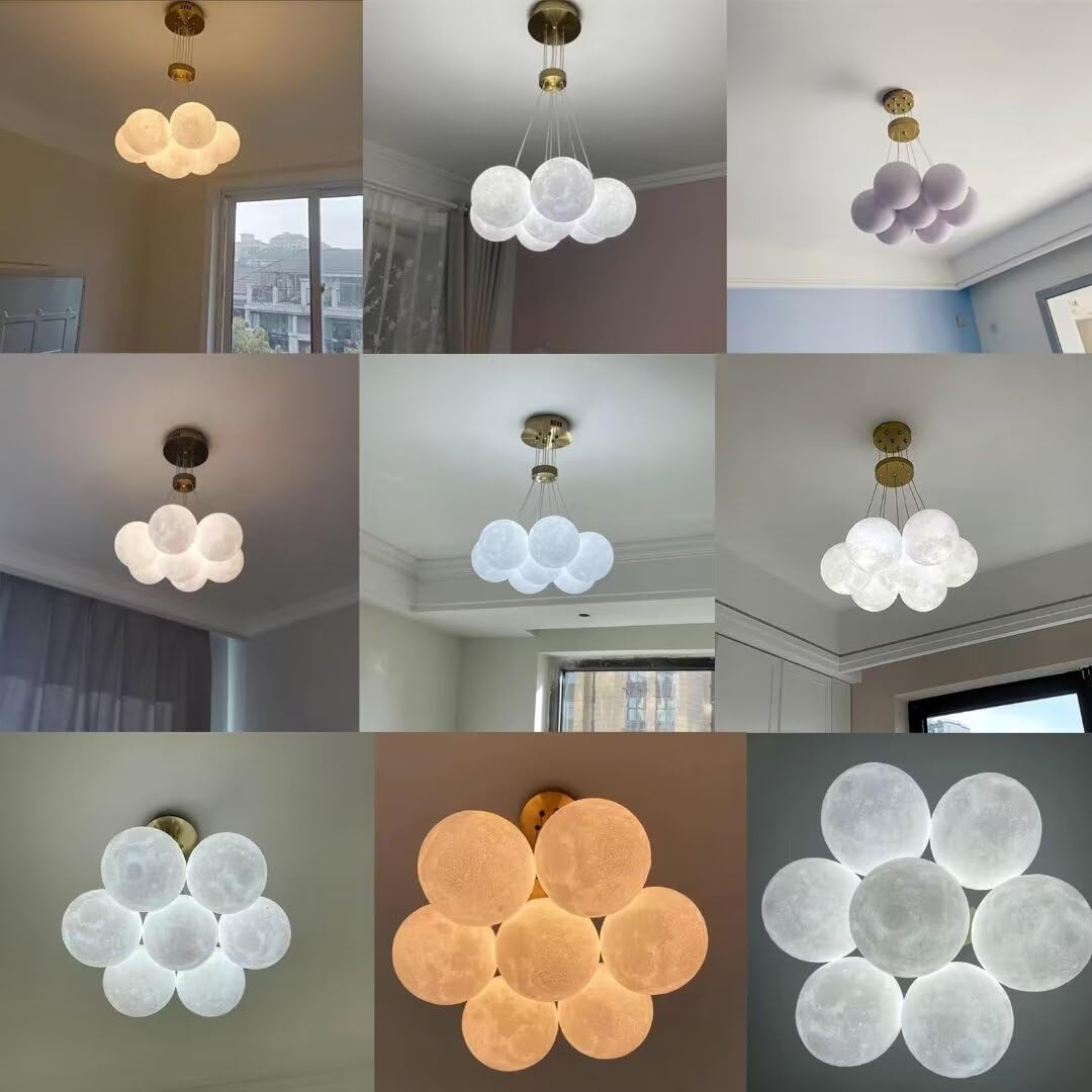 Creativo Combinato LED Combinato 3D Luna Lampada da Soffitto a Sospensione Lampadario Luna Camera dei Bambini Plafoniera per Camera da Letto, Soggiorno, 42W, 3 Illuminazione