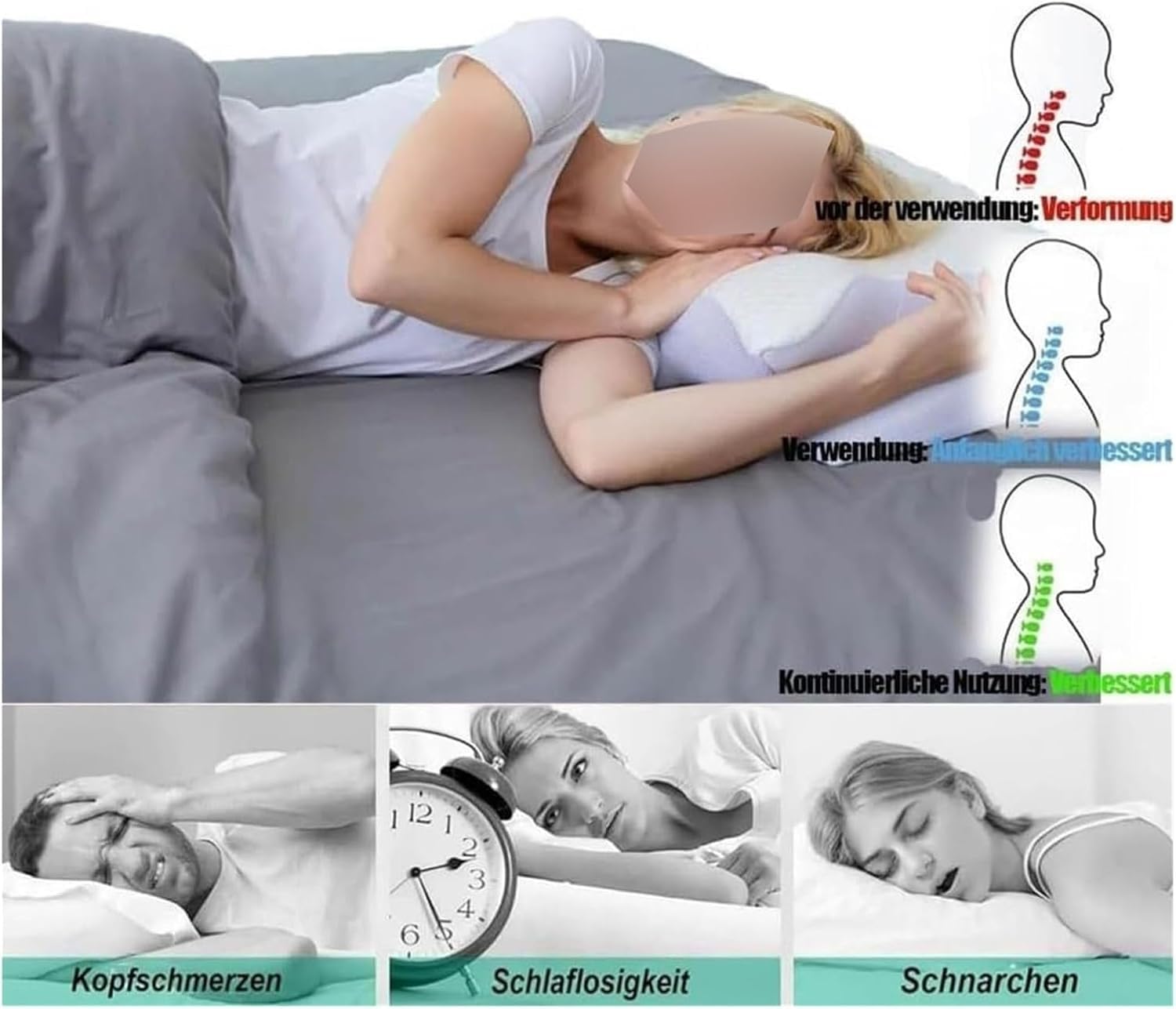 Poduszka Ortopedyczna, Pod Szyję, Łagodząca Dyskomfort, Ergonomiczna, Ze Zdejmowanym Pokrowcem, Łatwym Do Czyszczenia(Black)