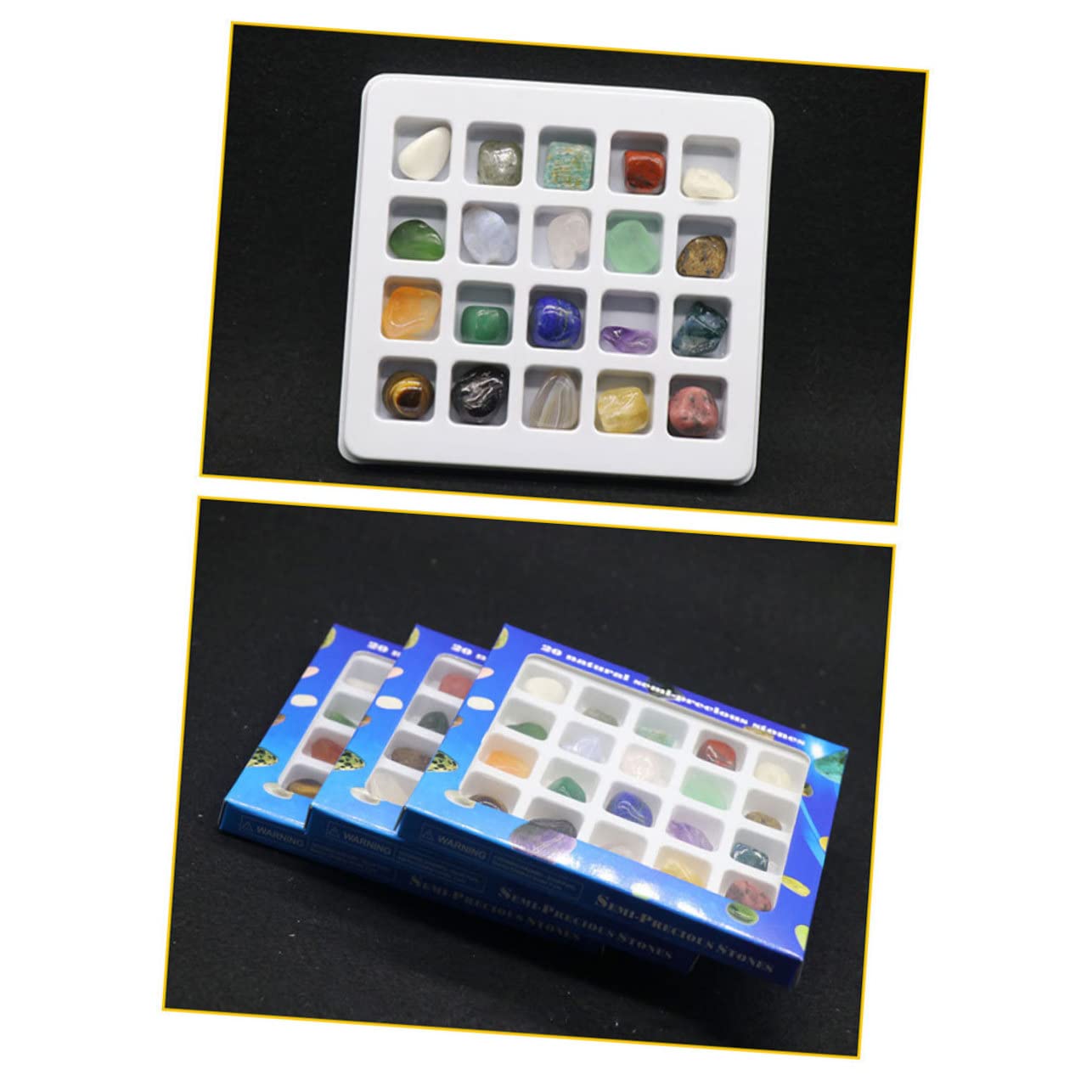 Anneome 20 Styles Natural Stone Chips Crystal Gemstone Chips Study Sample Stones Irregular Shape Safe Plastic Box Storage for Collectors