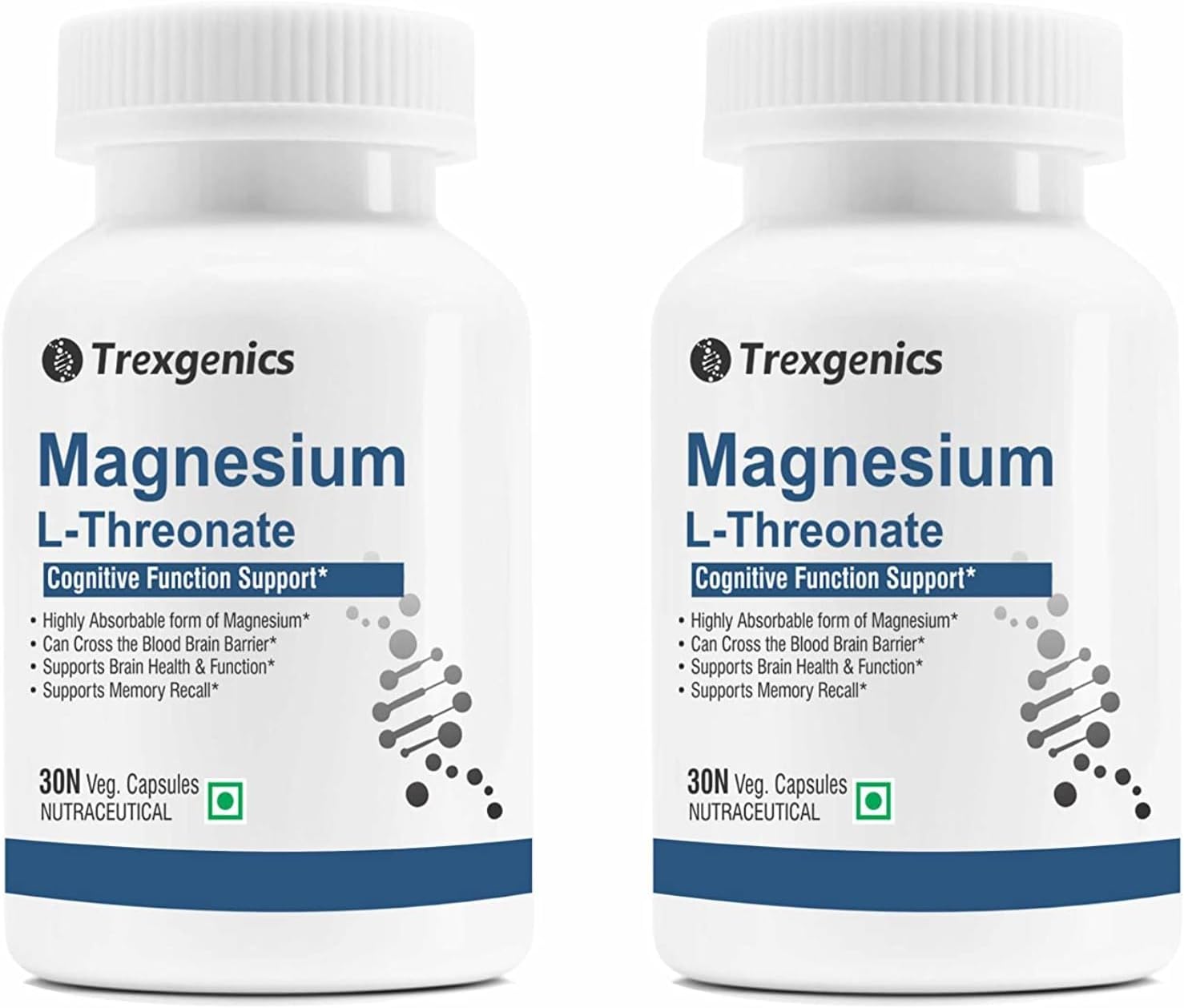 Trexgenics Magnesium L Threonate Cognitive Function & Brain Health Support (30 veg. Capsules) (Pack of 2)