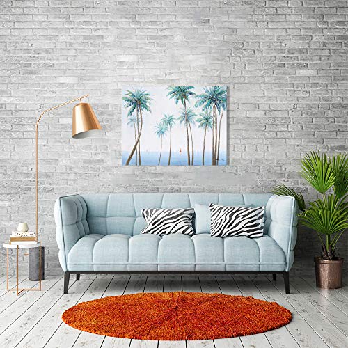 B BLINGBLING Tropical Coconut Palm Wall Art: Seaside Abstract Green Palm Tree Rows Natural Artwork Painting Framed Canvas Prints for Bathroom Bedroom Living Room Decor 32"x24" - Image 5