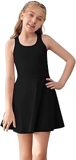 Haloumoning Girls Sleeveless Tennis Dress Kids Racerback Golf Dress School Sports Dresses Outfit with