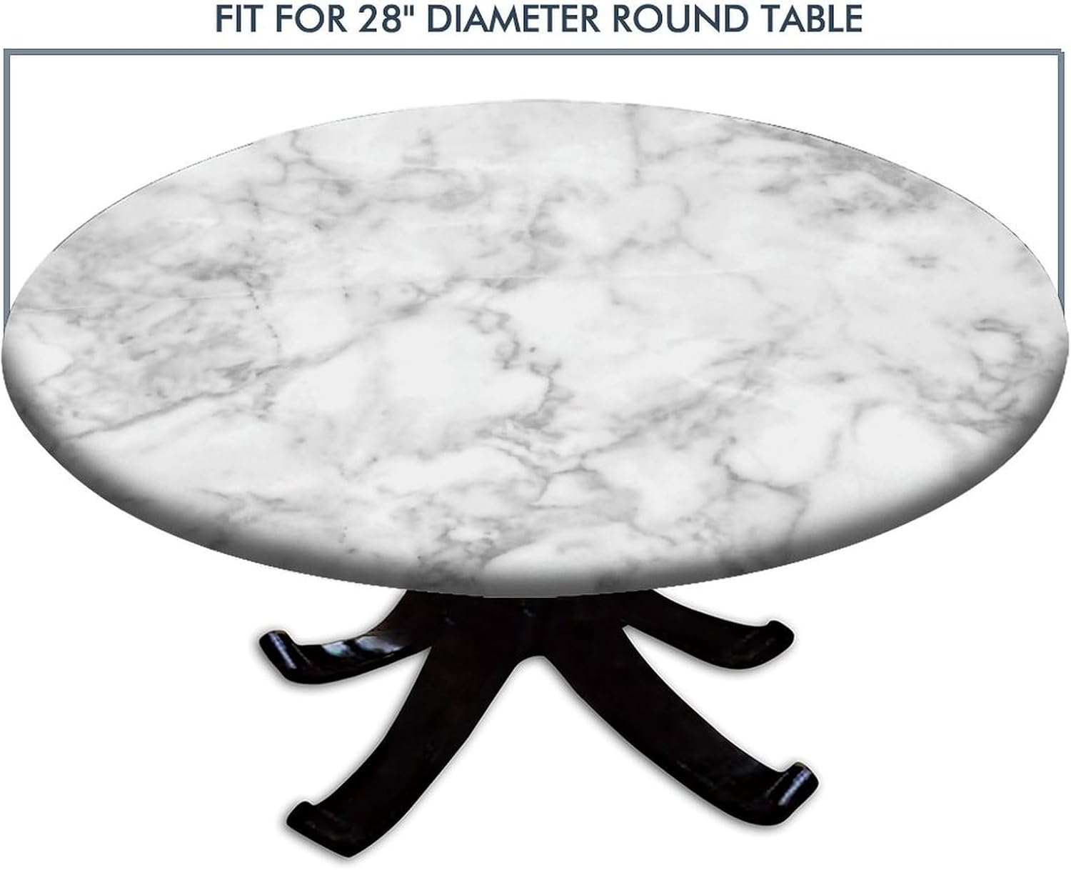 Elastic Edge Fitted Round Table Tablecloth Round, Marble Pattern Printed on Wrinkle Resistant Polyester Table Cover, Great for Outdoor Home Kitchen/Parties/Holiday Dinner, Fit for 28" Table
