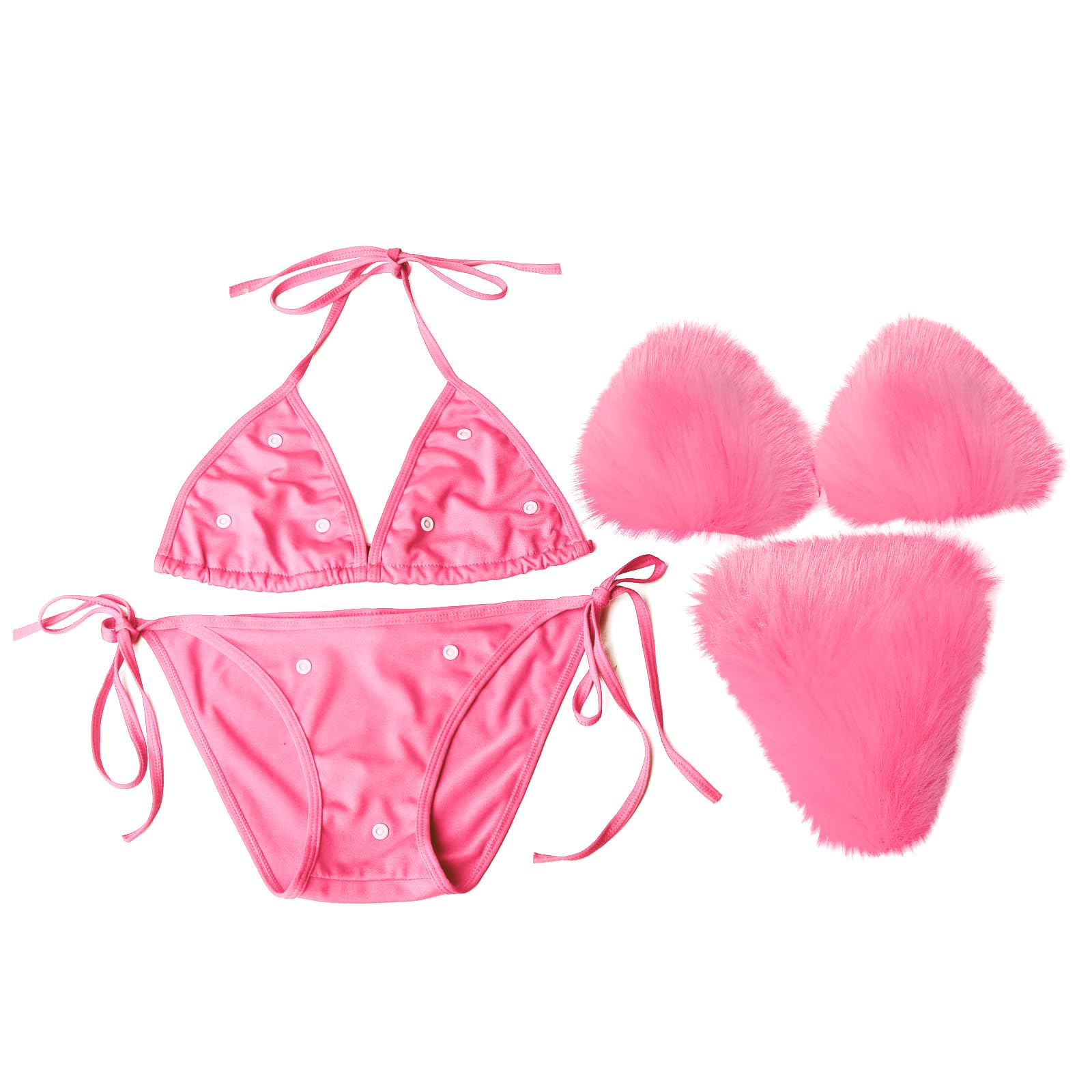 Bikini de piel sintética para mujer, conjunto de traje de baño de dos piezas con tirantes halter, sexy, triángulo, brasier y bragas
