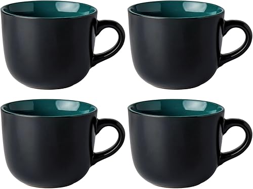 GBHOME Tazas de sopa jumbo con asas, juego de 4 tazas de café grandes de 24 onzas, cuencos de sopa de cerámica para café, cereales, aperitivos,