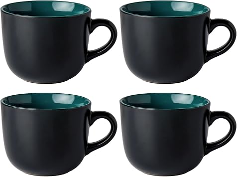 GBHOME Jumbo Soup Mugs with Handles, 24 Oz Large Coffee Mugs Set of 4, Ceramic Soup bowls for Coffee,Cereal,Snacks,Salad,Noodles etc Soup Cups,Microwave&Dishwasher safe-Green Inside