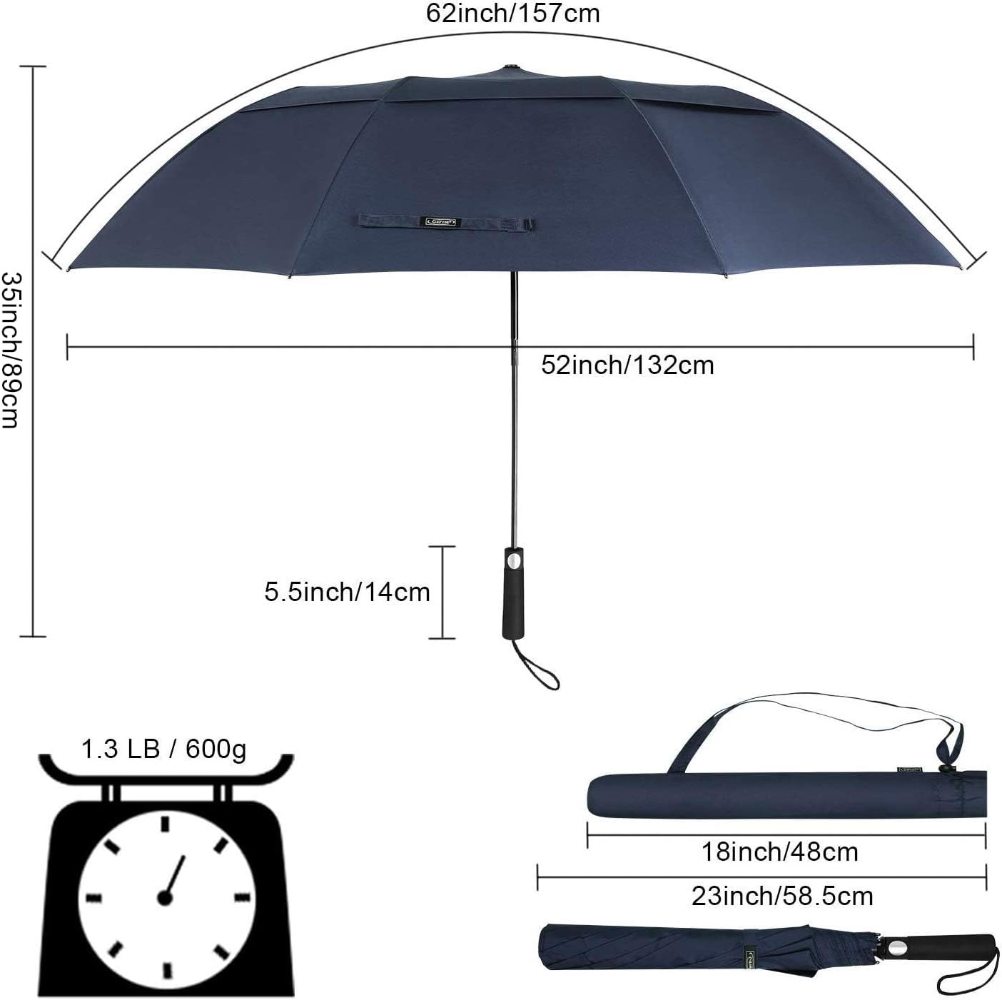 G4Free 62 Inch Portable Golf Umbrella Large Oversize Double Canopy Vented Windproof Waterproof Automatic Open Stick Umbrellas for Men and Women(Dark Blue) - Image 4
