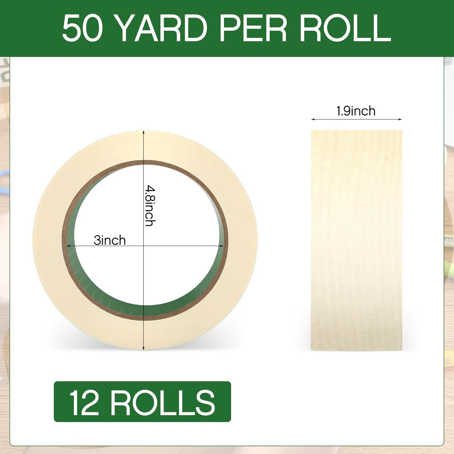 Frienda 12 Rolls Wide Masking Tape 2 Inches x 50 Yards Painters Tape General Purpose Painting Tapes Bulk Easy to Remove for Home School Office Painting Labeling DIY Art and Crafts (Beige White)