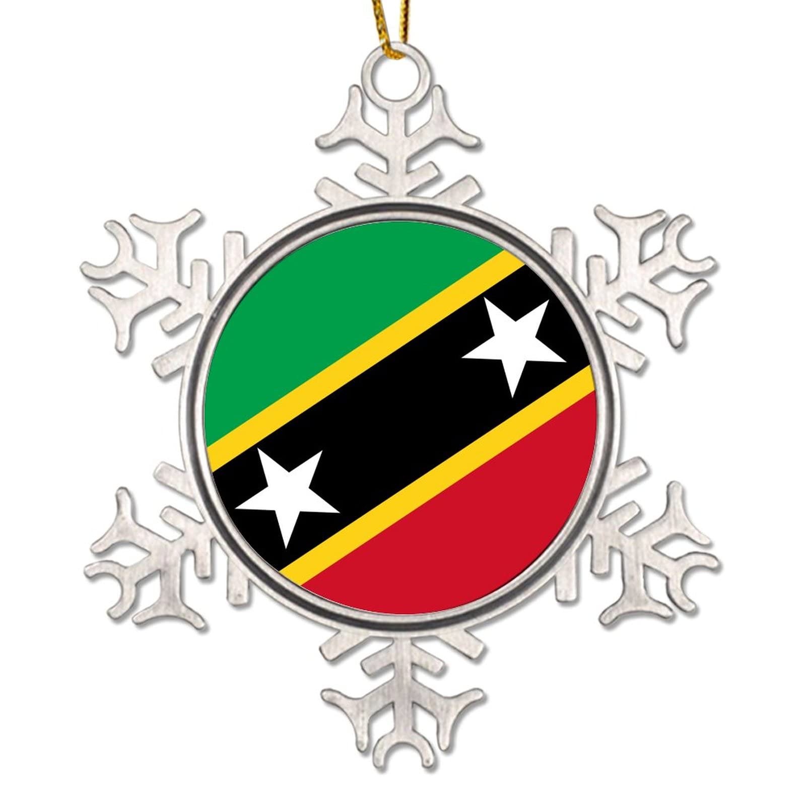 Cowkisssign Saint Kitts And Nevis National Flag Christmas Ornament Novelty Metal Snowflake Christmas Ornament City Souvenir Gift Christmas Tree Decorations