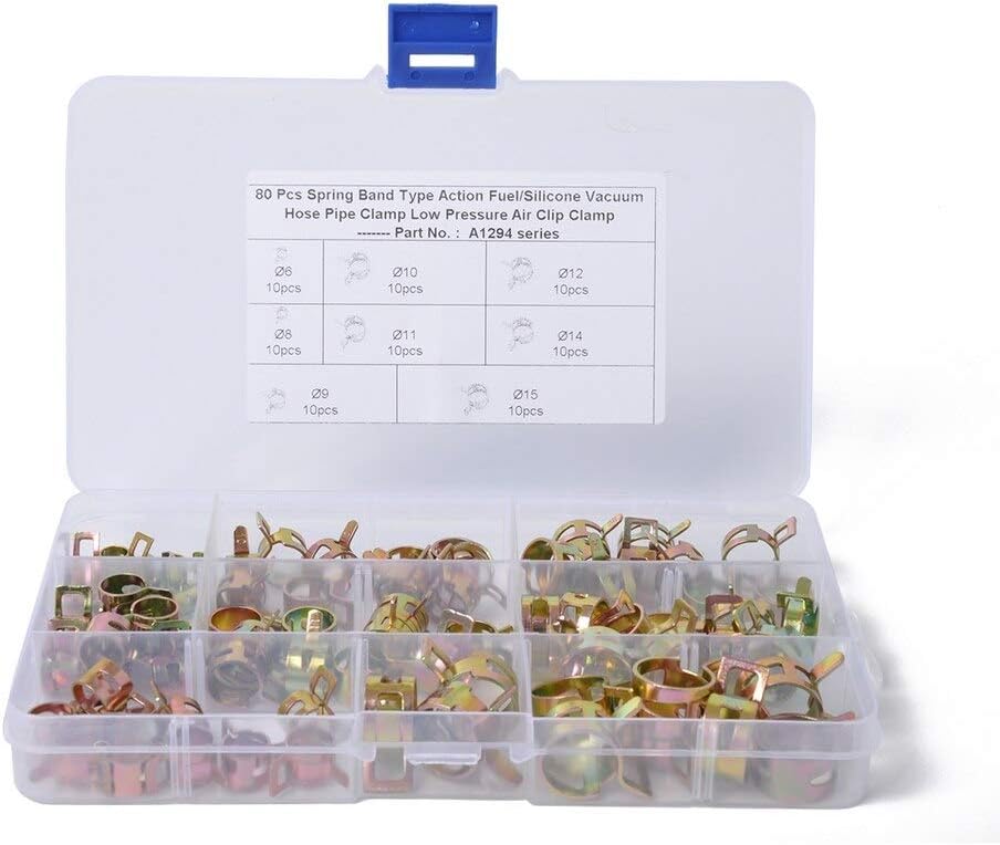 Replacement Part for M.C 80PCS 6-15mm 8 Size Boxed Automobile Water Pipes Hose Clamps Elastic Galvanized Clamps Ese-style Elastic Clamp Parts - (Type: White)