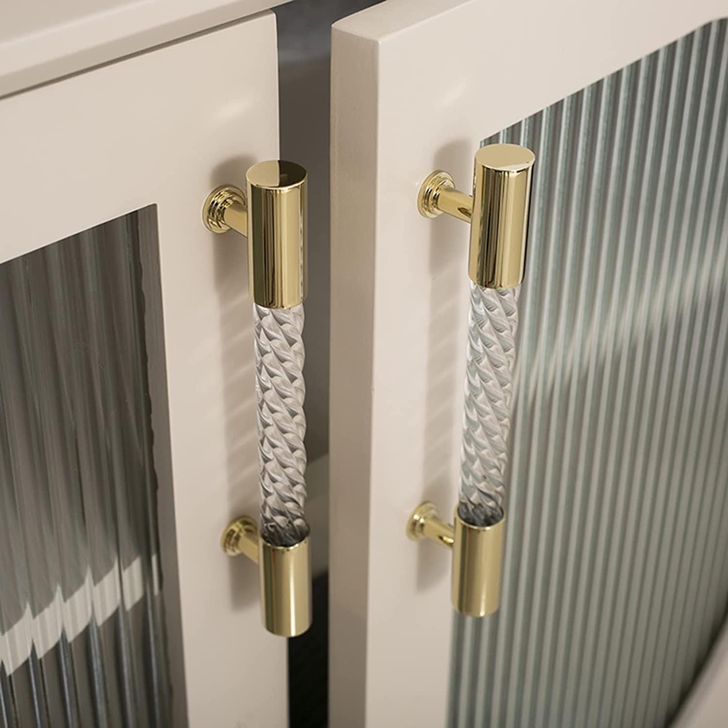 Modern Push Pull Door Handle Set, 14cm Cabinet Hardware for Interior/Exterior, Glass Shower Pull with Brass Bracket, Clear Crystal Finish for Stylish Home Decor (Length 26.8cm/10.8inch)