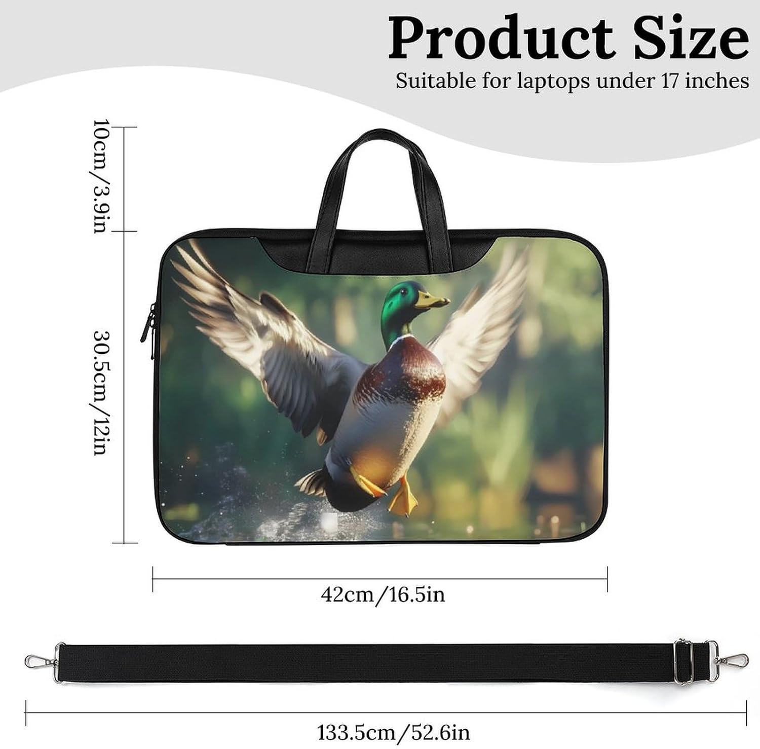 Funny Mallard Duck Laptop Bag with Removable Shoulder Strap image 3