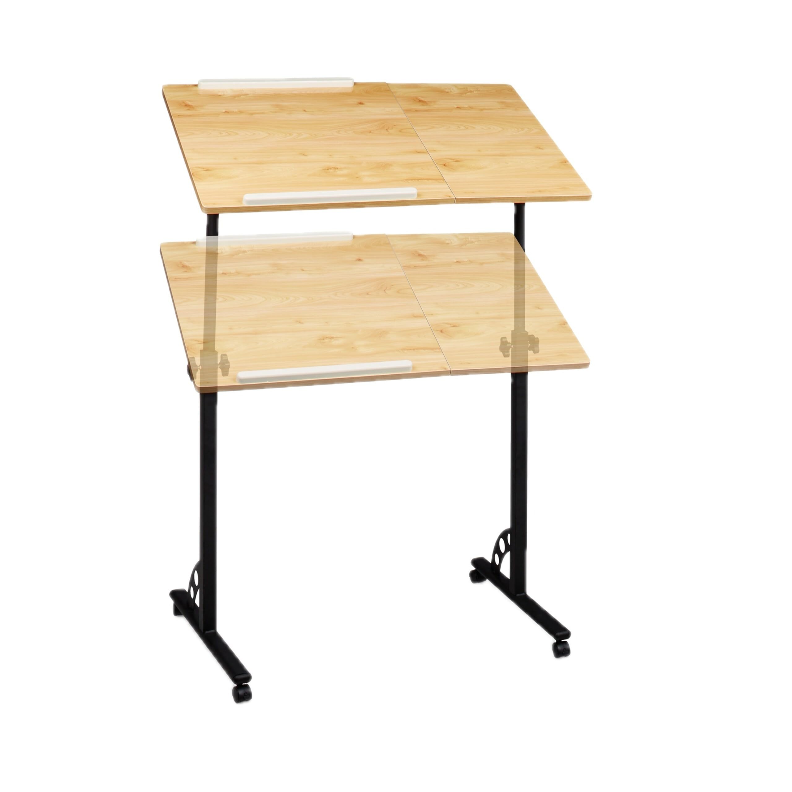 Relaxdays Table ordinateur portable HxlxP: 110 x 80 x 50 cm hauteur réglable roulettes table bout de canapé table de lit bureau informatique, bois chêne (nature), Beige