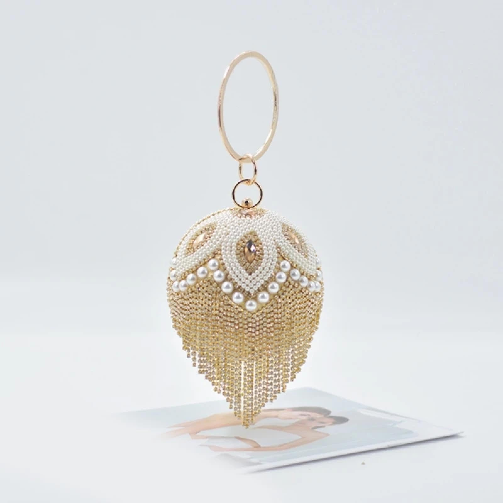 Abendtasche Damen Clutch Runde Ball Form Abend Tasche Damen Strass Perle Handtasche Elegante Hochzeit Prom Party Clutch Schulter Tasche
