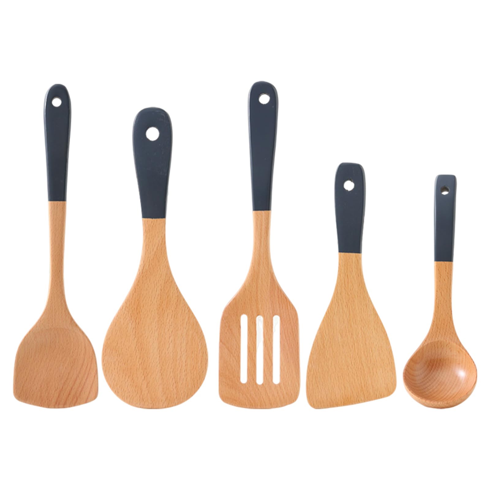 Küchenutensilien Set Holz - 100% FSC - Pfannenwender Holz, Kochlöffel Holz, Suppenkelle Holz, Schaumlöffel Holz - Küchenhelfer Set Holz - Kochbesteck Set Holz - Kochutensilien Set Holz