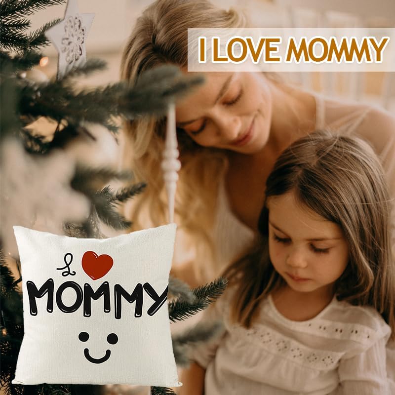 Miniatura 5 de Funda de almohada de lino con texto en inglés "Mommy I Love You", regalos para mamá, mamá, día de la madre, funda de almohada para cumpleaños, de