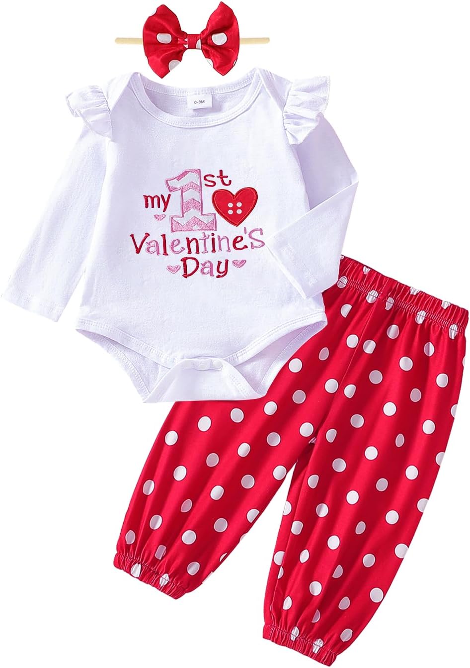 Newborn Infant Baby Girl My First Valentines Day Outfit long Sleeve Onesie Romper love Heart Print Pants And Headband