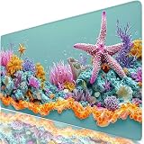 Tappetino Mouse XXL Blu 120x150 cm Mousepad Stella Marina Sottomano Scrivania Gaming, Base in Gomma Antiscivolo, Bordi Cuciti Rinforzati, Tappeto Mouse Grande per PC Desktop, Migliora Precisione H0-91