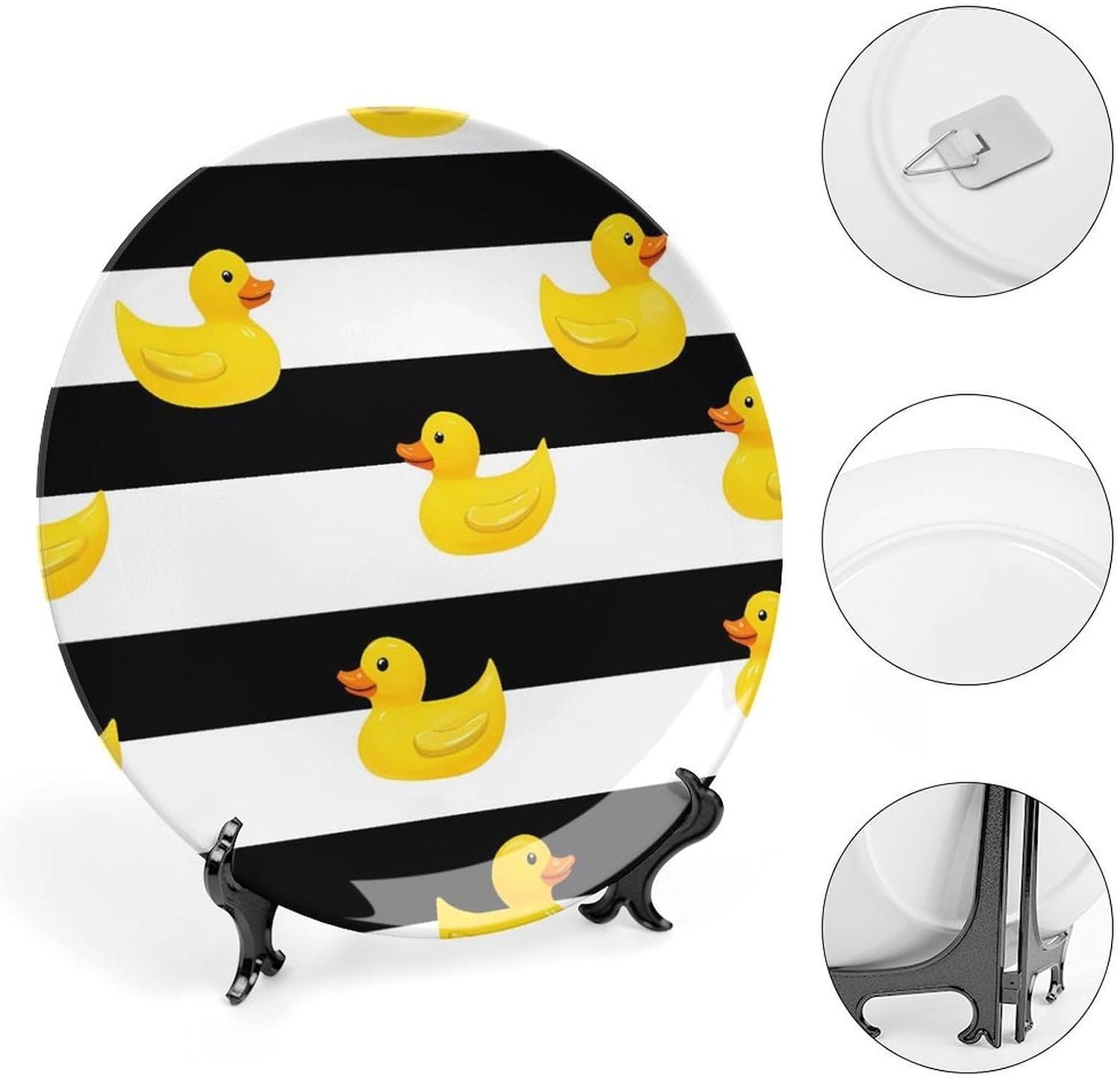 Yellow Rubber Ducks Stripes Bone China Decorative Porcelain Plates Dinnerware Ornaments
