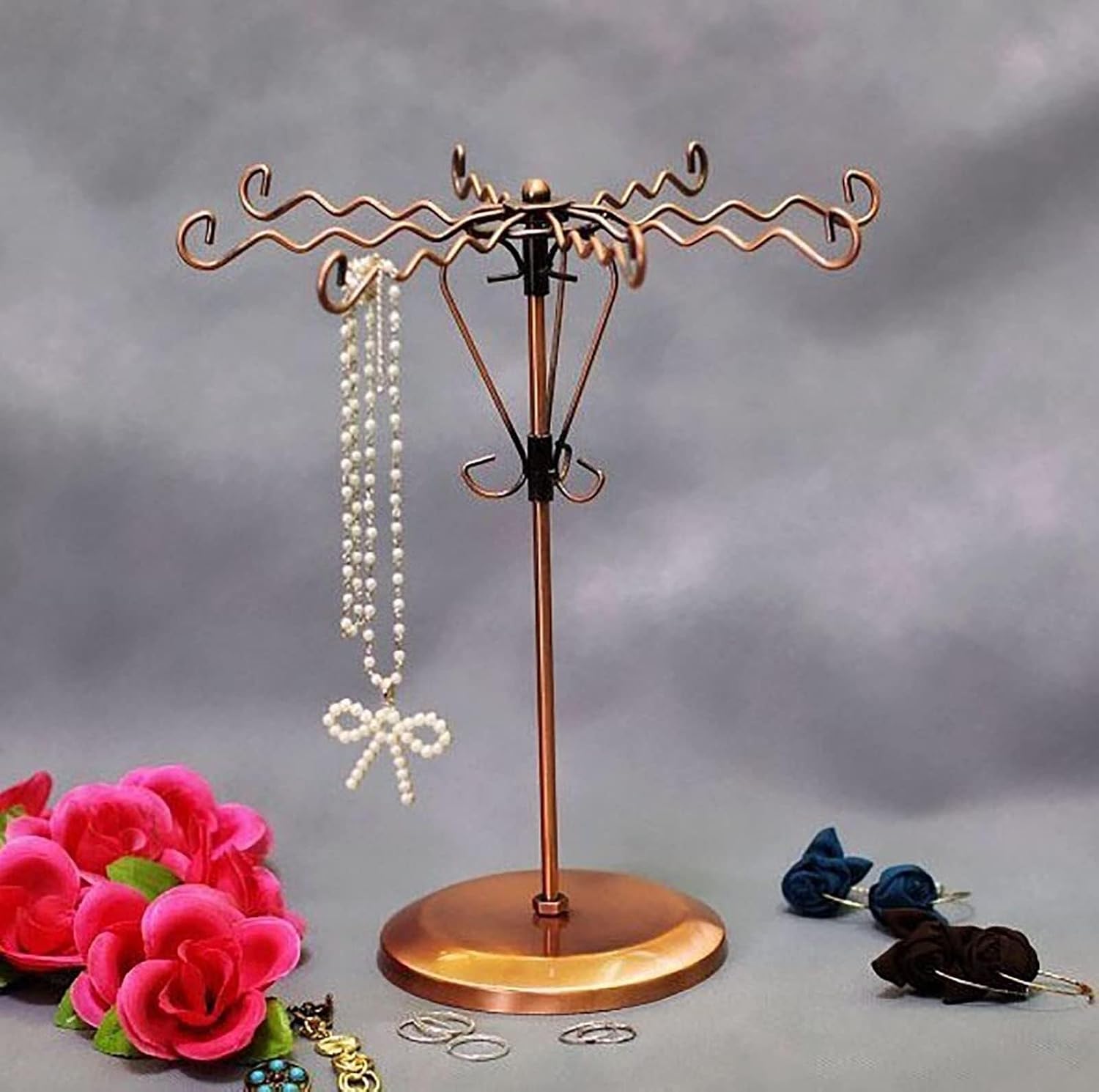 Makeup Organizer French Retro Accessories Display Holder Stand for Table Floor,Metal Small Organizer with 8 Hooks Perfect for Sunglasses,Rings,and Jewelry,Room Decor Convenience and Tidiness