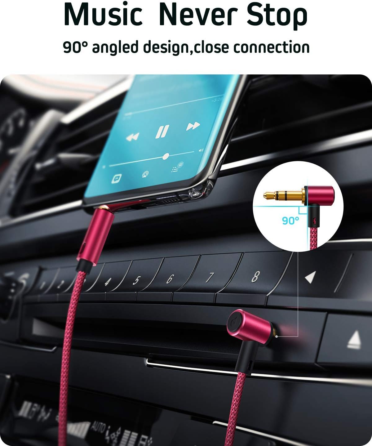 AINOPE Aux Cables [2-Pack/4ft], 90°Angled 3.5mm Aux Cord[Hi-Fi Sound, Nylon Braided] Male to Male Stereo Audio Cables Compatible with Car, Beats Headphone, Studio, Recorder, Smartphone- Red