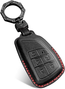 OLLEN 6-Button Durable Premium Leather Key Fob Cover, Fit for GMC Yukon Denali Sierra Chevy Silverado Suburban Tahoe Buick 2021-2026, Stylish Smart Key Holder Protector, Black