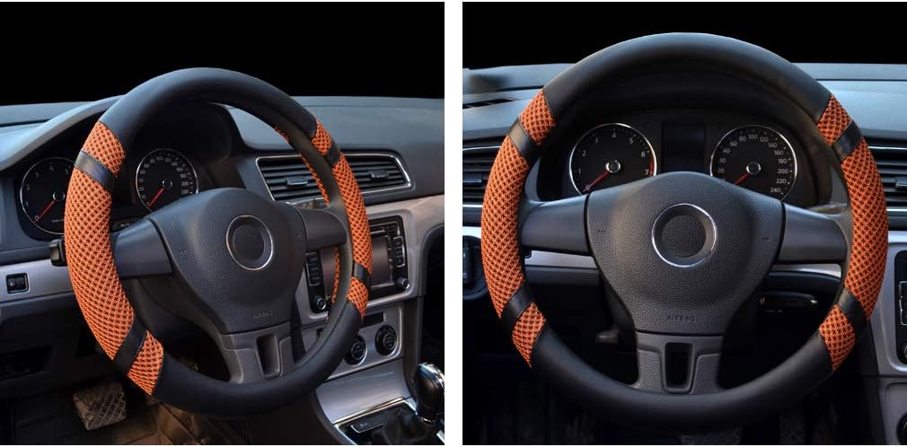 coofig Steering Wheel Cover for Car Universal 15 inch Microfiber Leather Viscose Ice Silk Breathable Anti-Slip (Orange,New Ice Silk)