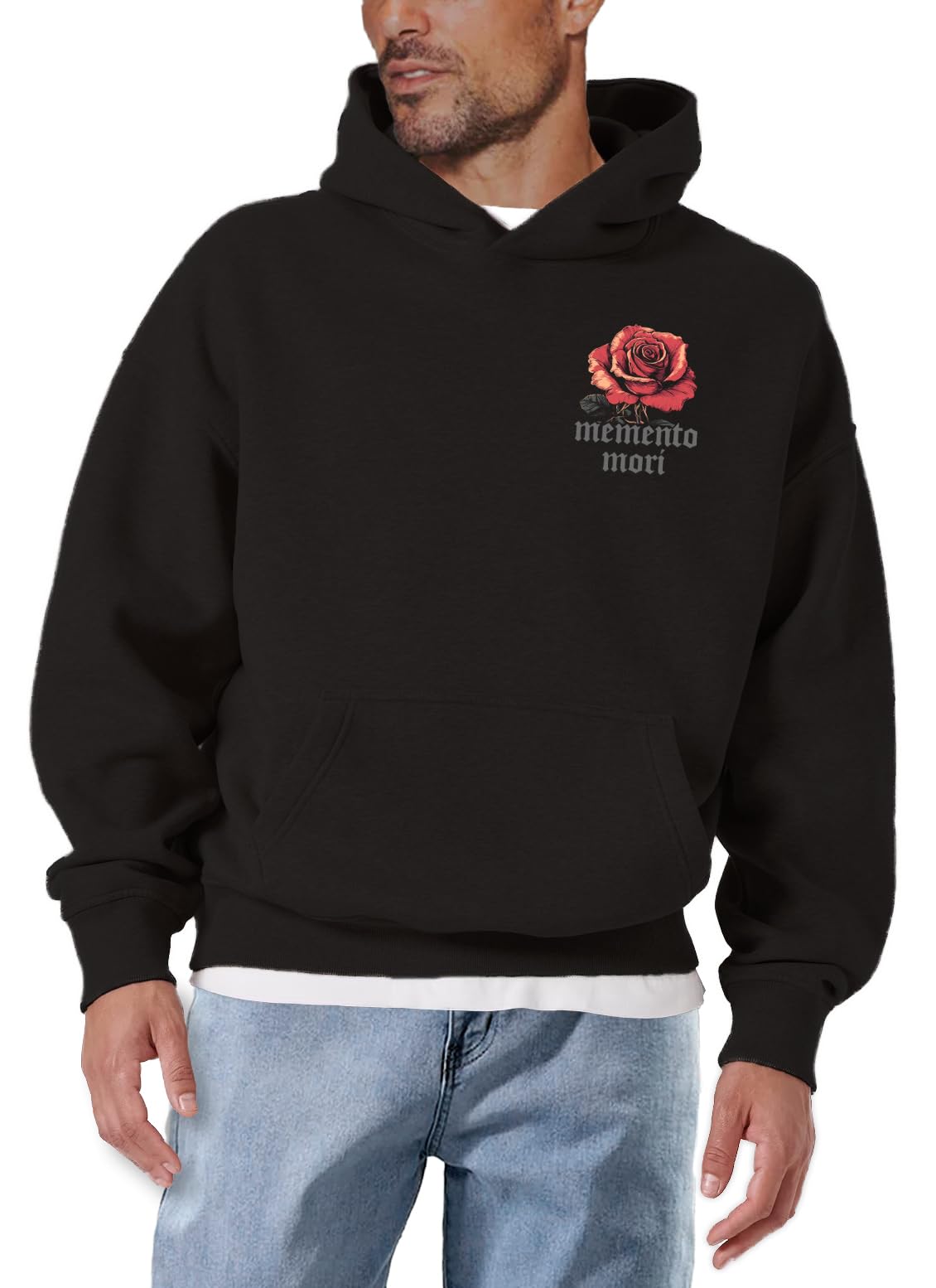MAKAYA bluza z kapturem męska z motywem róż siłownia GYM styl streetwear vintage boho hoodie