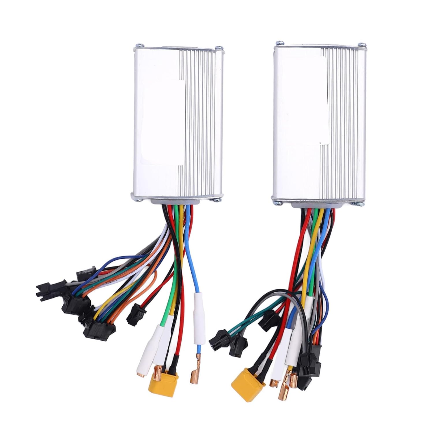 Two ICRPSTU motor controllers positioned side-by-side, showcasing their identical design and wiring.