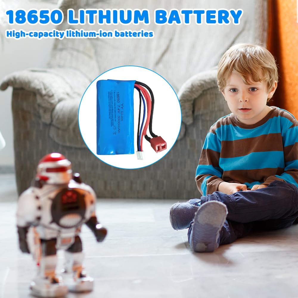 Batteria Agli Ioni di Litio, 2 Pezzi Batteria Agli Ioni di Litio 7.4V 3000 mAh, Batterie Ricaricabili con Spina Deans T, Lipo 2s con 1 Caricabatterie per Veicoli RC, Carri armati, Auto, Robot
