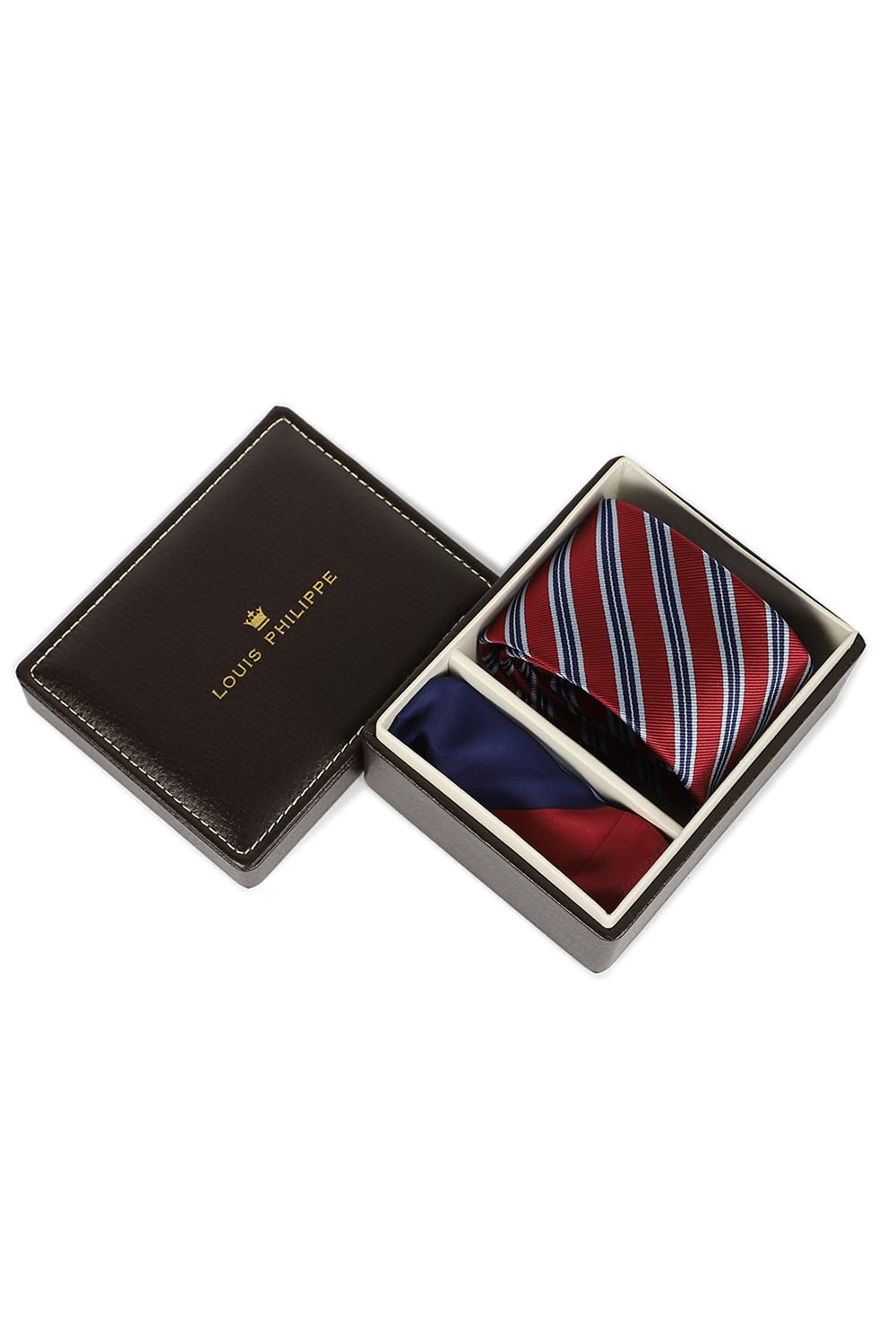 louis philippe Men Maroon Print Tie and Pocket Square-picture-34