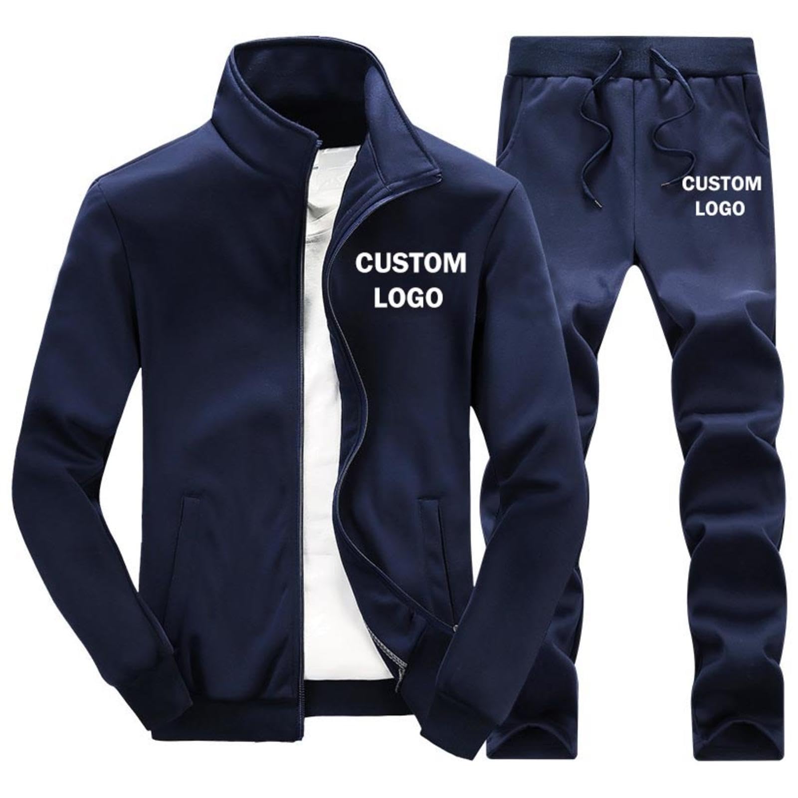 Logo Personalizzato Tuta da Uomo Testo/Immagine Stampato Cardigan con Cerniera e Pantaloni Sportivi 2 Pezzi Set Giacca Moda Felpa Casual Tuta da Jogger