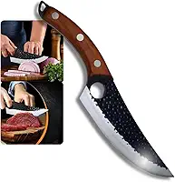 Faca Artesanal Damasco, Lâmina em Aço Inox, com Bainha,Faca Artesanal Damasco Lamina em Aço Inox com Cabo de Madeira e Bainha Inlcusa - Churrasco, Camping, Pescaria e Cozinha