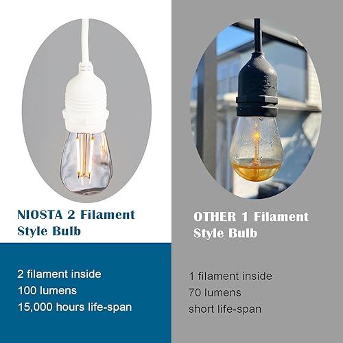 Miniatura 5 de Tira de luces LED para exteriores, cable blanco de 24 pies, 12 bombillas colgantes S14, 2700 K