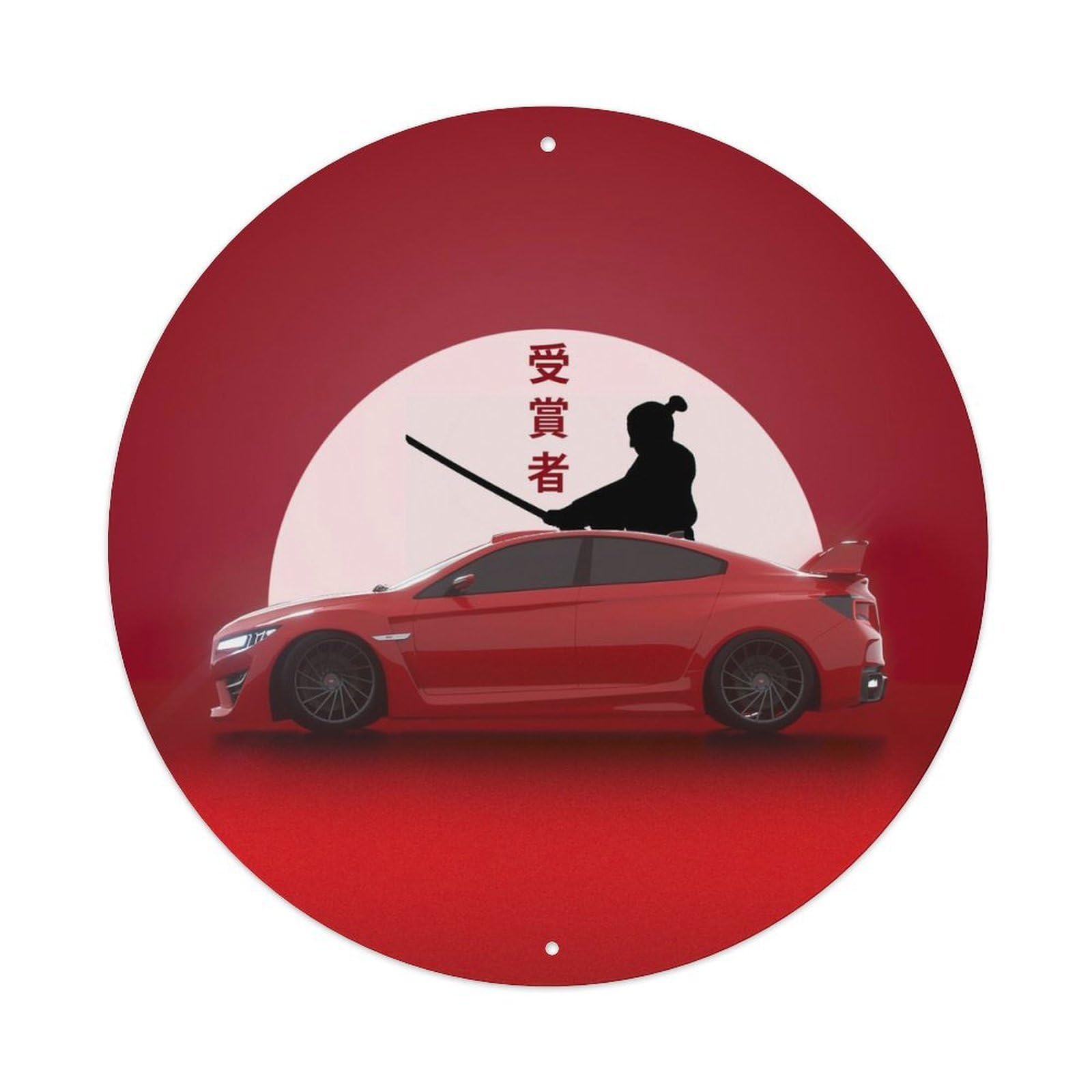 JDM Car Red WRX STI R4 Japanese Sport Car Vintage Metal Tin Sign Plaque Wall Decor for Cafe, Club, Garden Round Metal Poster 8x8Inch