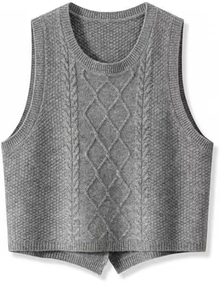 100% Merino Wool Sweaters Women's Female Fall Winter Knitted Pullover Crew Neck Waistcoat Sleeveless Vest(WQ7050)