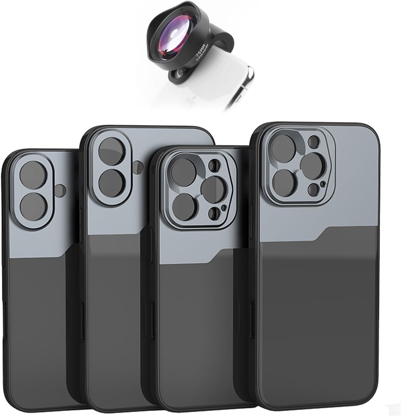 Phone Case Set Compatible with iPhone17/16 Series, 75MM Super Macro Lens and17mm Thread Mobile Phone Case (iPhone17air) Black