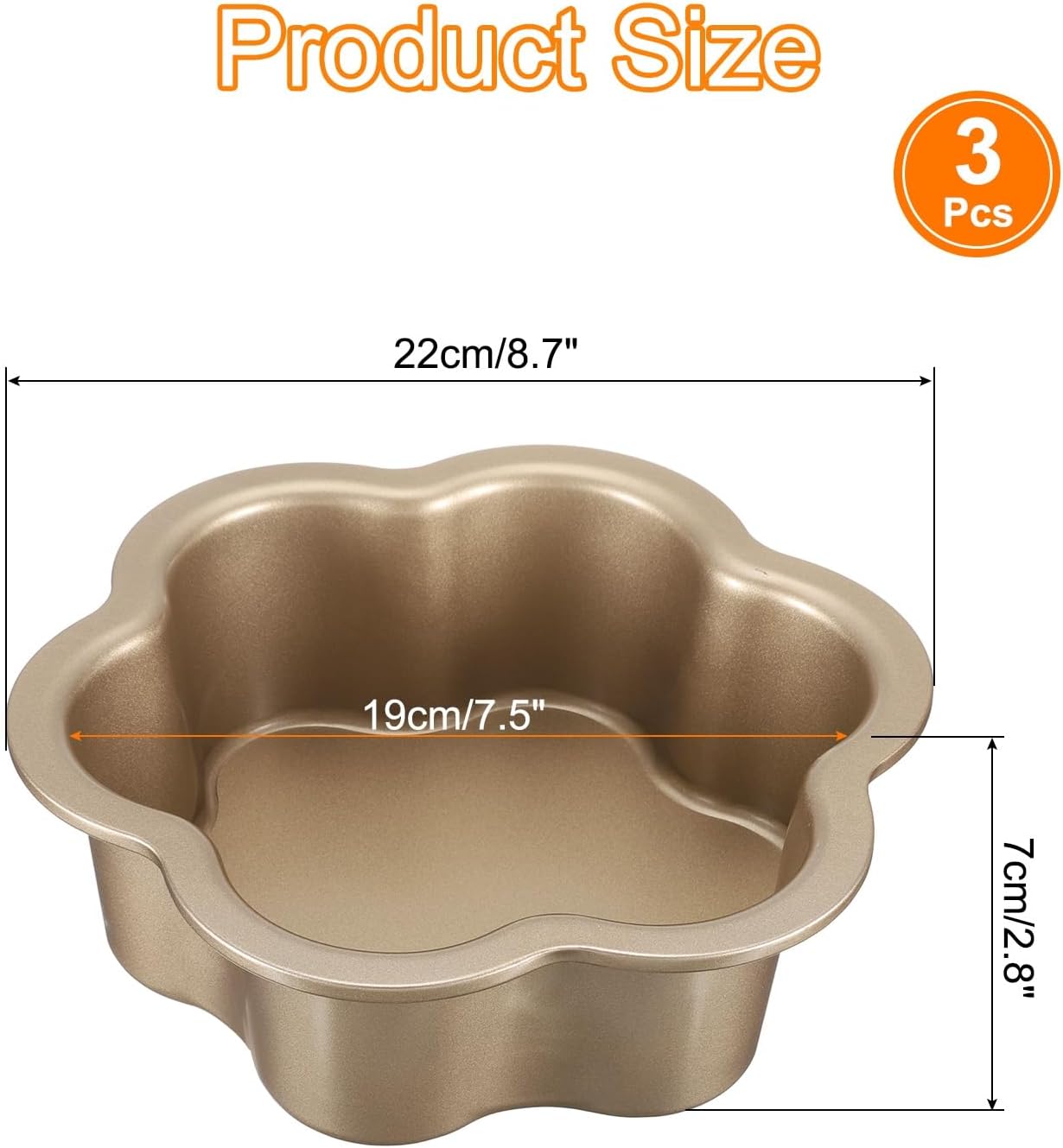 uxcell 8 Inch Flower Shaped Cake Pans, 3pcs Non-Stick Cheese Cake Pans with Removable Bottom Leak Proof Cake Baking Pans for Birthday Wedding Cakes Baking, Gold