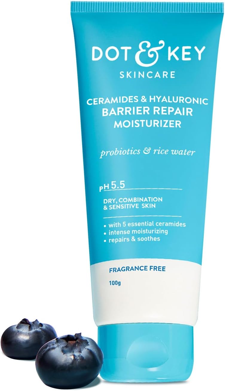 Dot & Key Barrier Repair Moisturizer For Normal, Dry, Combination & Sensitive Skin | 120 Hrs Moisturization, With 5 Ceramides & Hyaluronic | Repairs Damaged Skin Barrier, Non-Comedogenic | 100g
