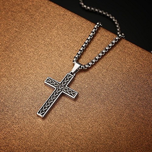 2Ndlink Classic Black Mens Titanium Cross Necklace Pendant,22.5" Rolo Curb Chain #TOP1