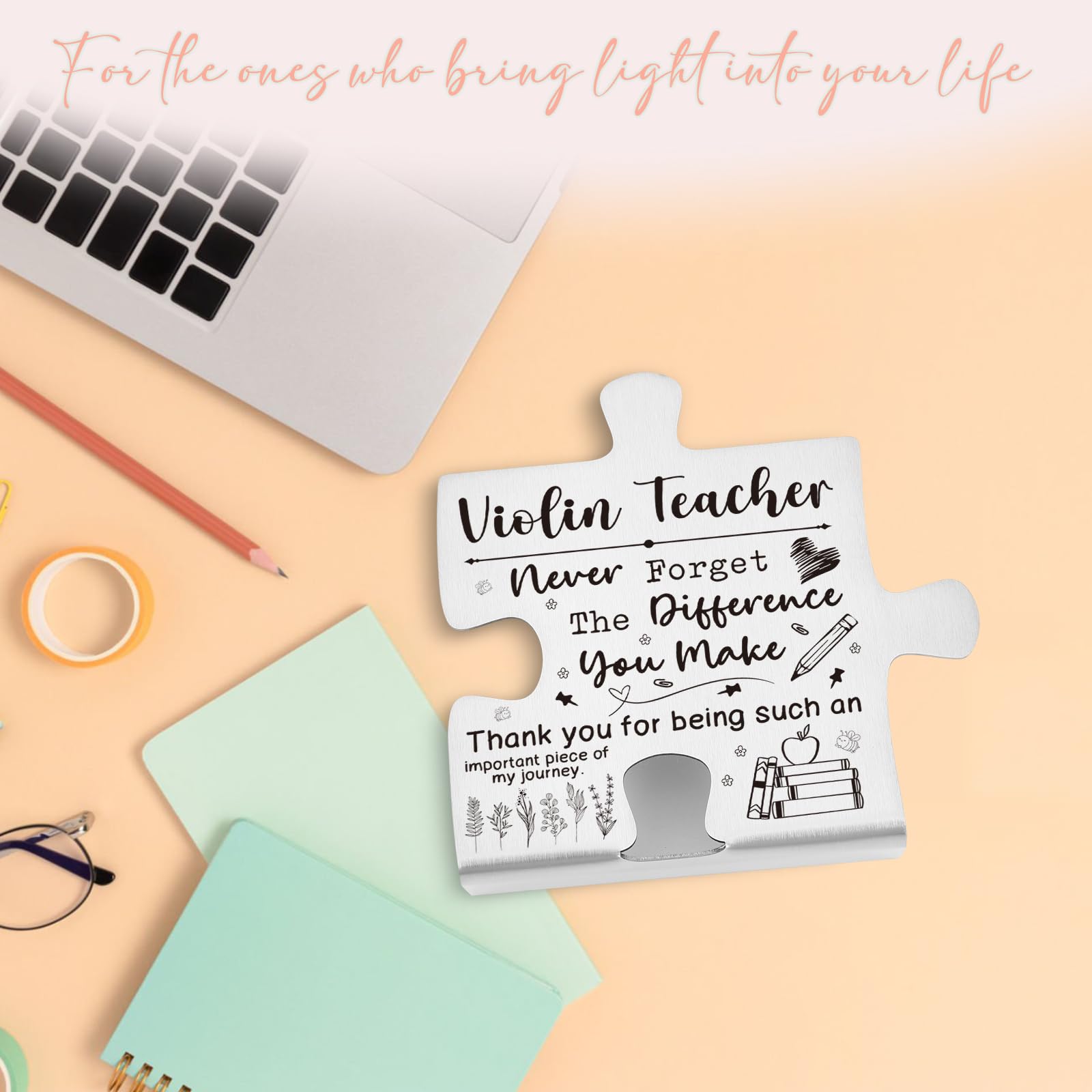 Violin Teacher Gift Appreciation Desk Decor Sign, Thank You Gift for String Instructors and Music Coaches, Puzzle Recognition Plaque for Recitals, Graduation, or Teacher Appreciation Week EDD31